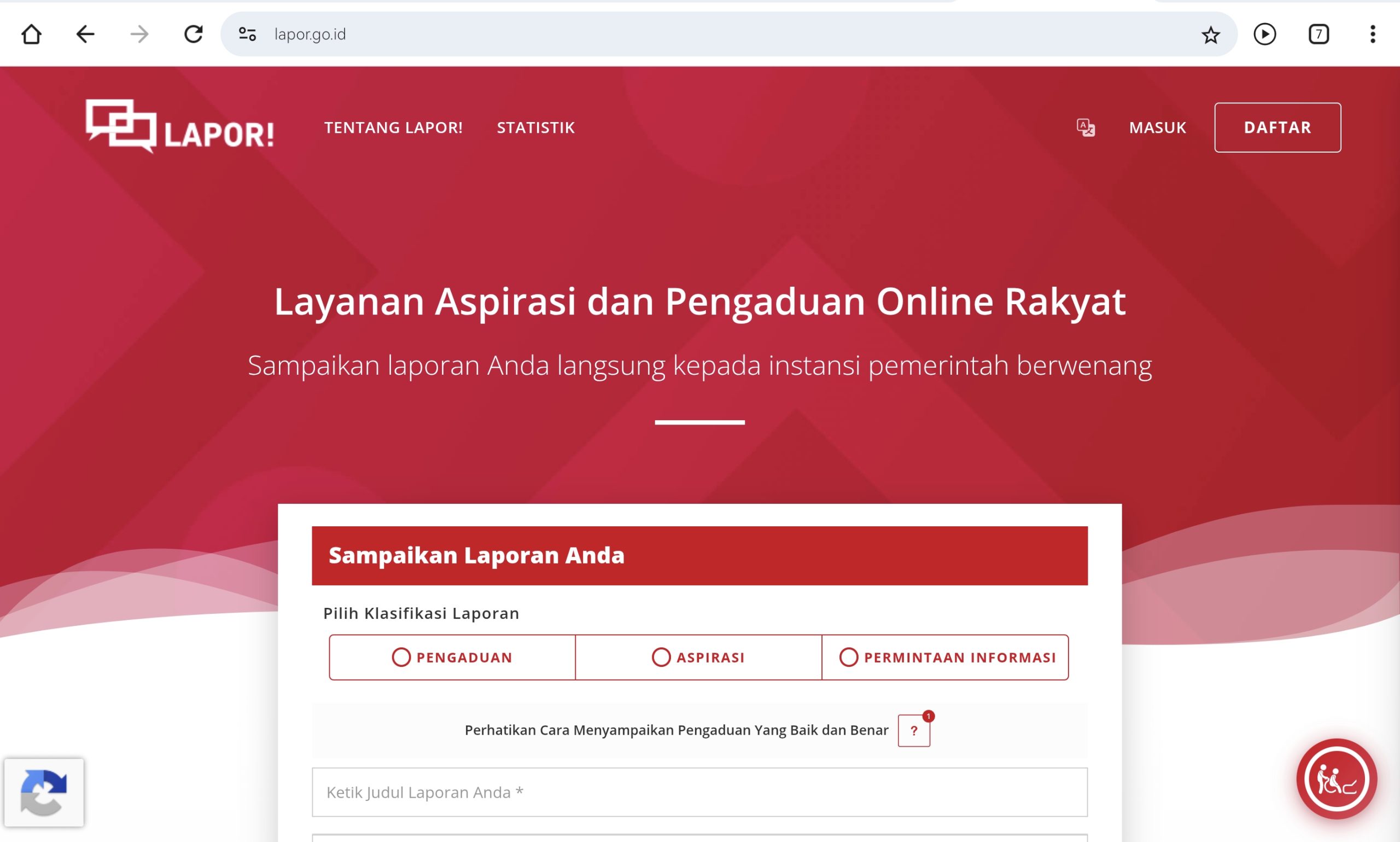 Laman  SP4n LAPOR