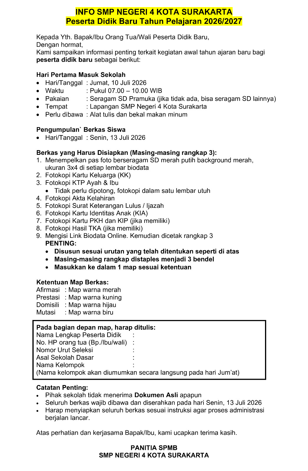 INFO PEMBERKASAN SPMB 2026